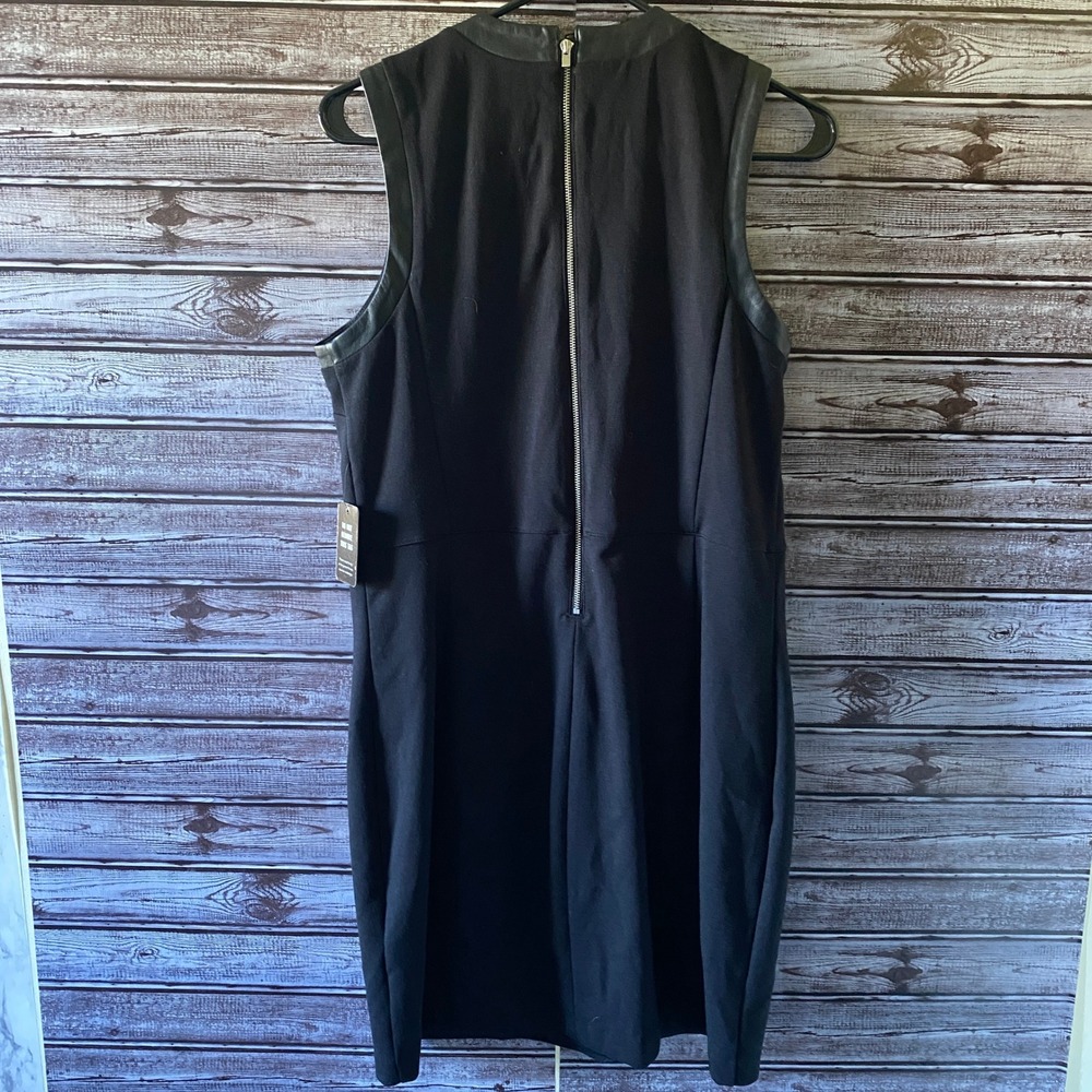 Express Women's Sleeveless Dress Size L‎ Black Faux-Leather Trim Back Zipper NWT - Picture 2 of 4